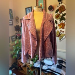 ELOQUII Women’s Soft Knit Crop Moto Jacket in Pink Red Colorway, 18/20.